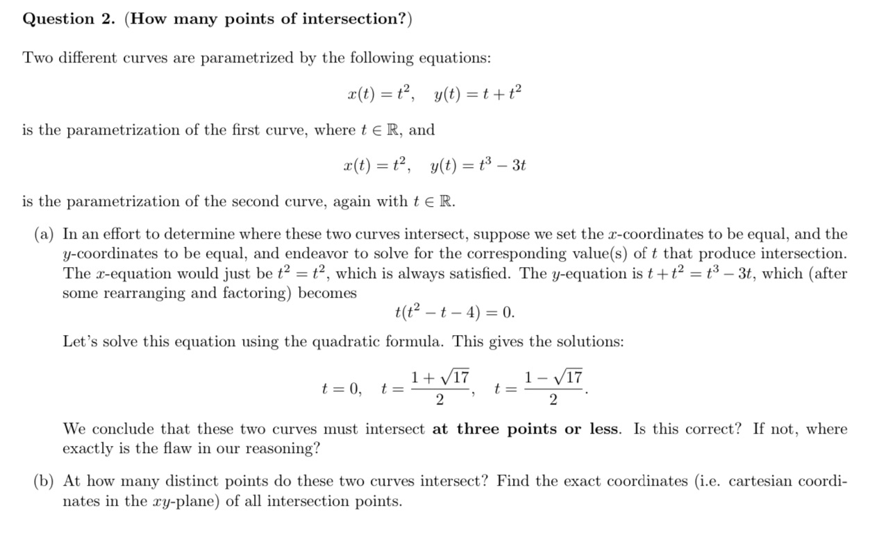 Please help me with calculus Question 2. (How many points of intersection?)