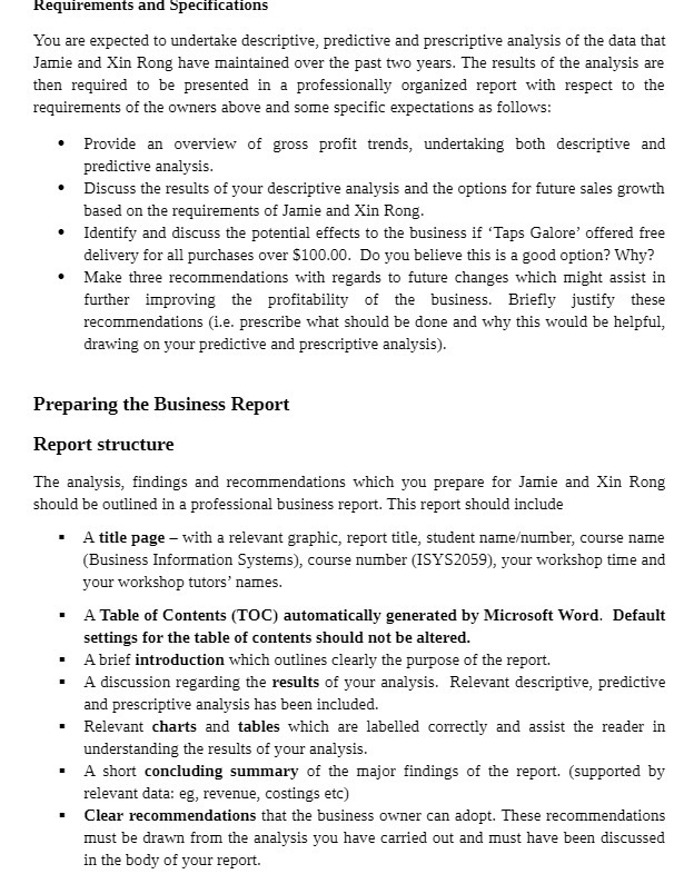 prescriptive analysis of the data that Jamie and Kin Rong have maintained