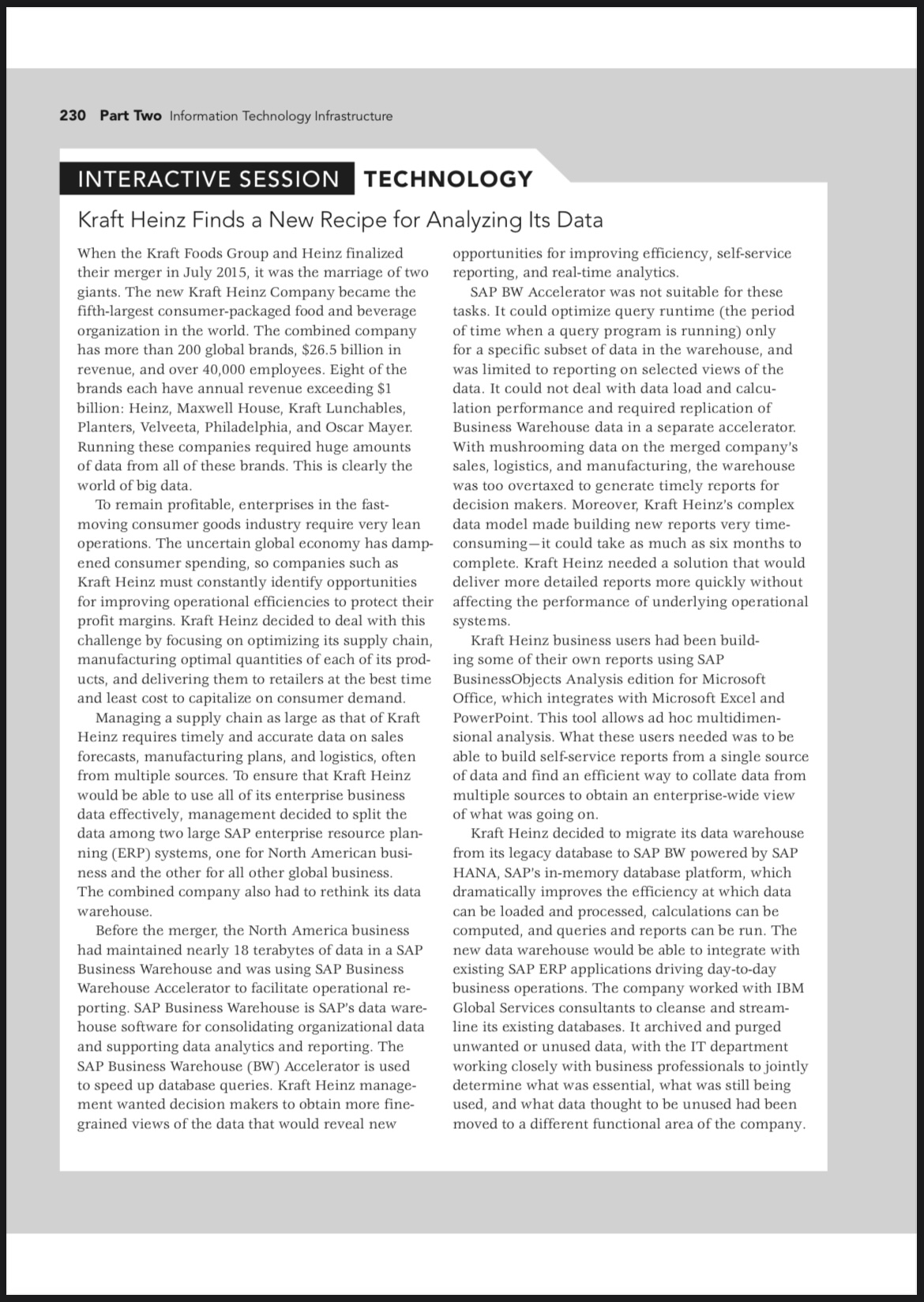  230 Part Two Information Technology Infrastructure INTERACTIVE SESSION TECHNOLOGY Kraft Heinz