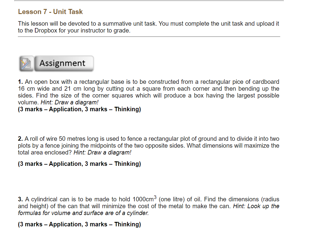 a summative unit task. You must complete the unit task and upload