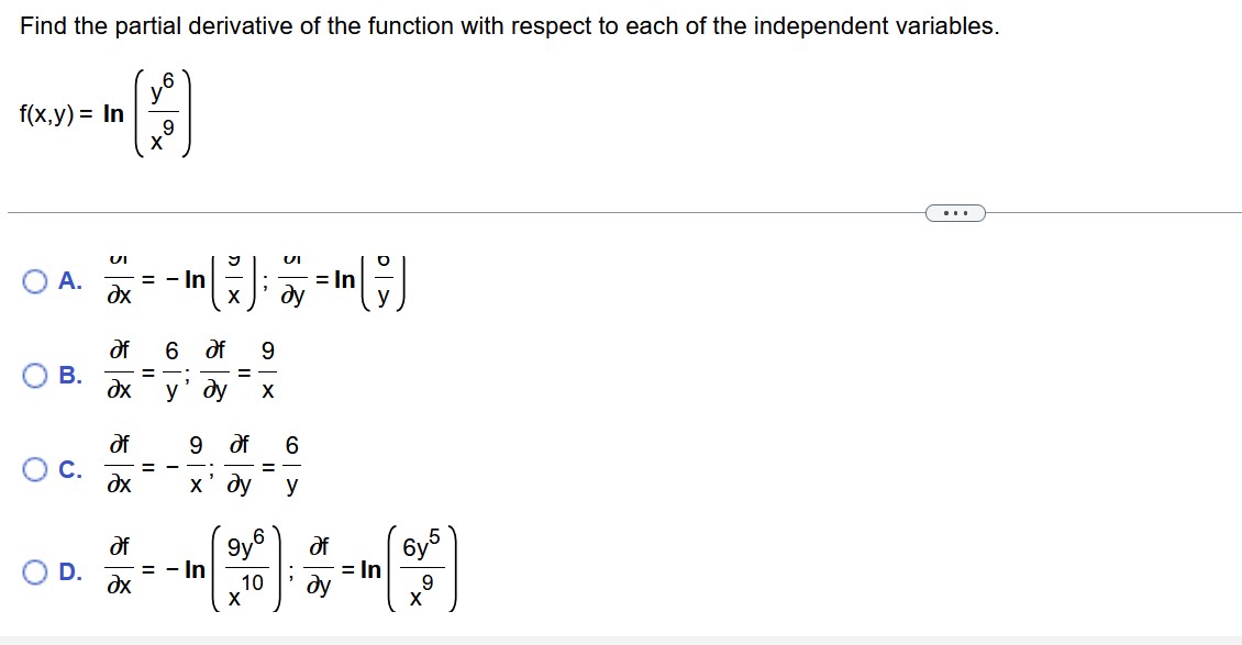 X of 9v6 of 6y O D. ax = - In 10