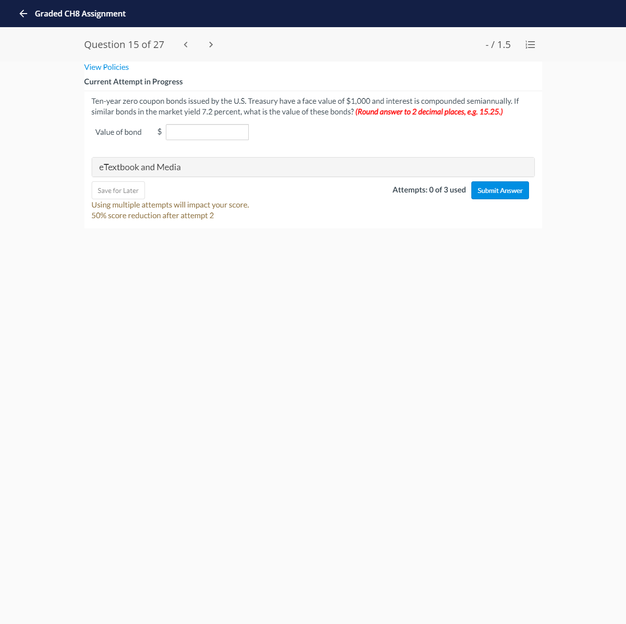 Graded CH8 Assignment Question 15 of 27 < > View Policies -
