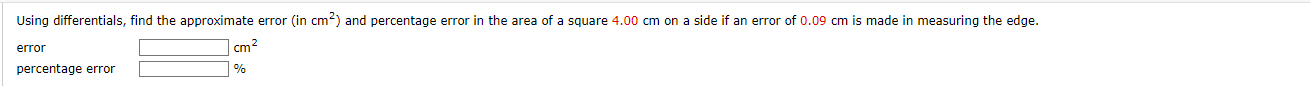 nd the approximate error {in square inches] and percentage error in the