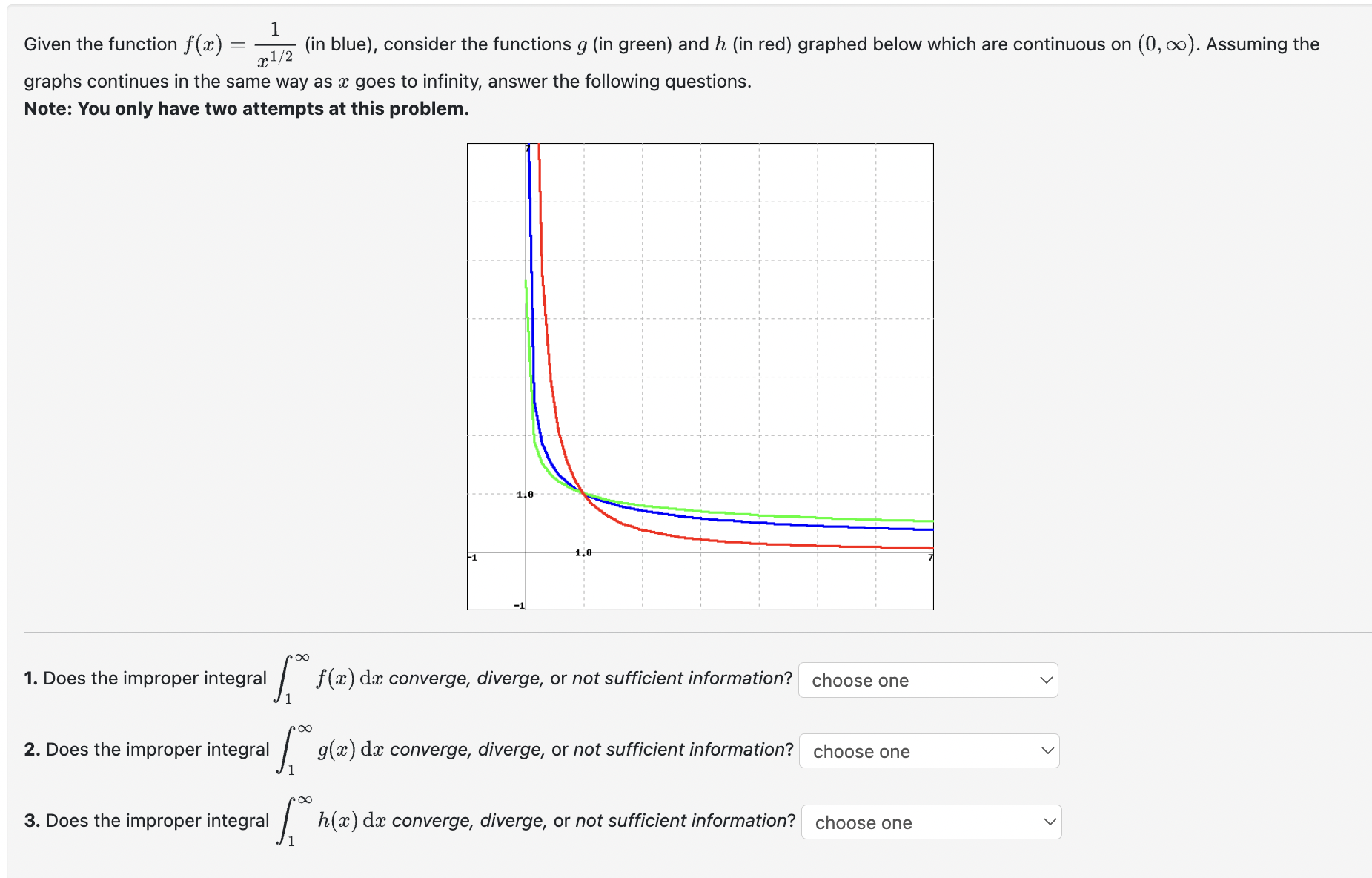 functions 9 (in green) and h (in red) graphed below which are