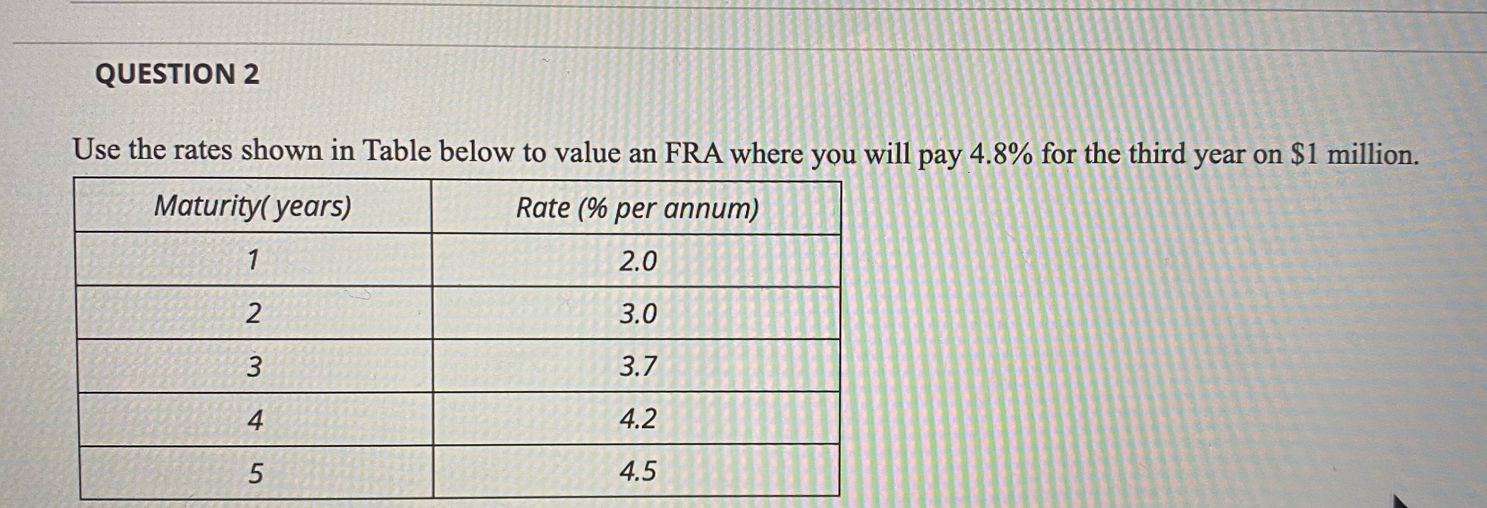 show work please QUESTION 2 Use the rates shown in Table