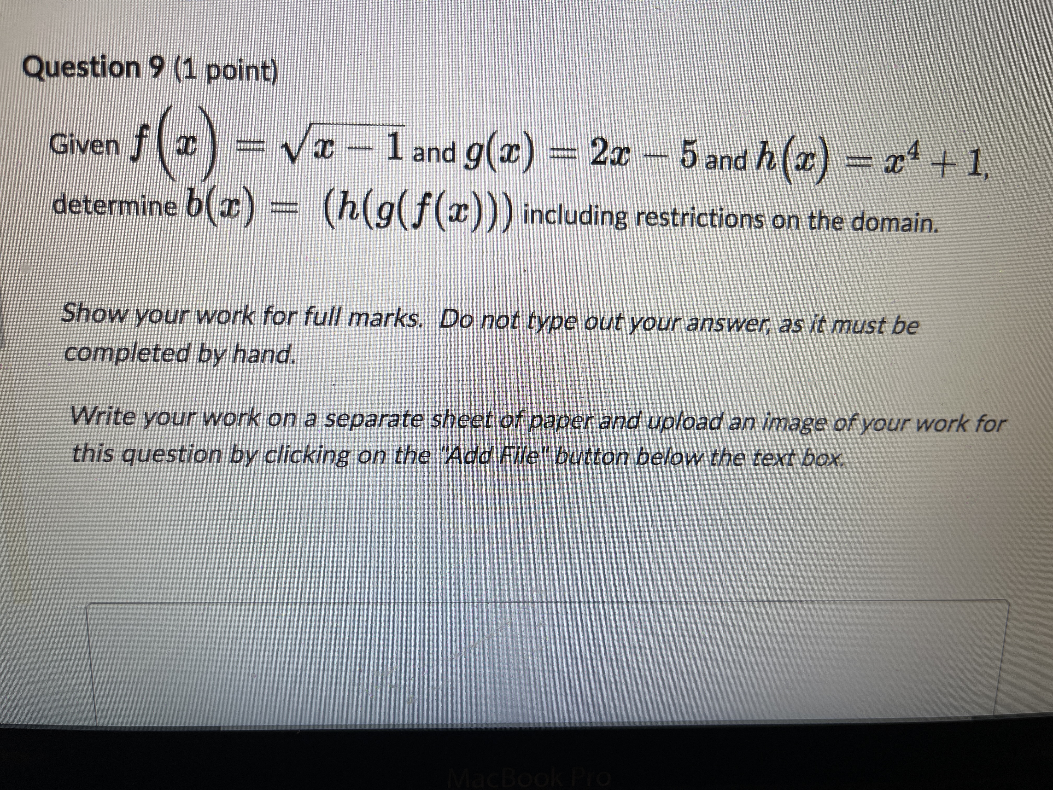  Question 9 (1 point) Given f ( x ) = Vx