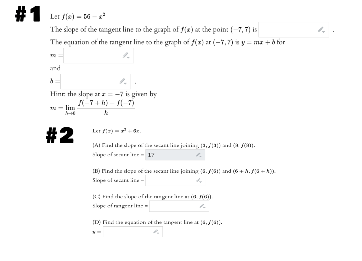 the tangent line to the graph of f(x) at the point (-7,