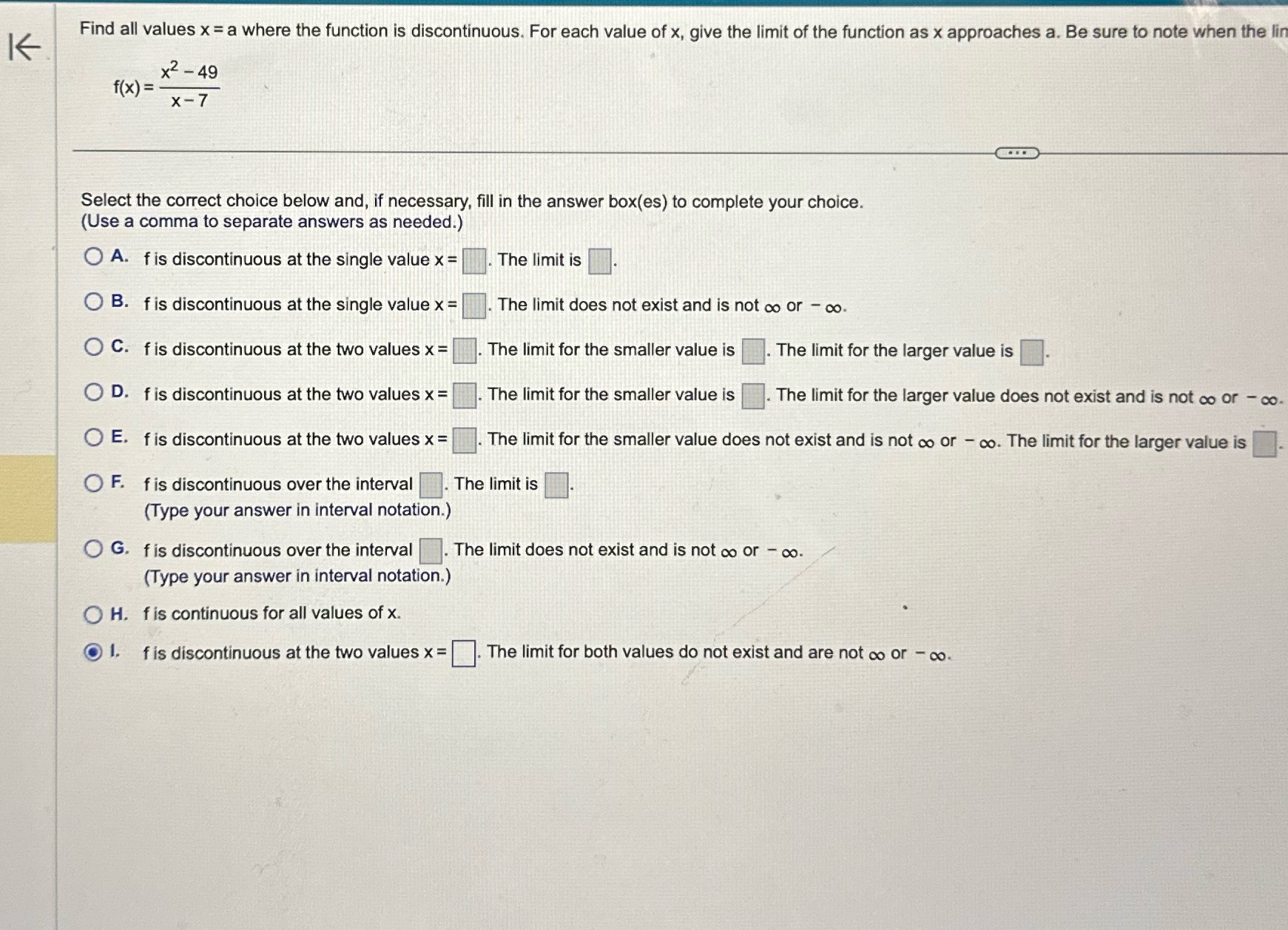  K Find all values x = a where the function is