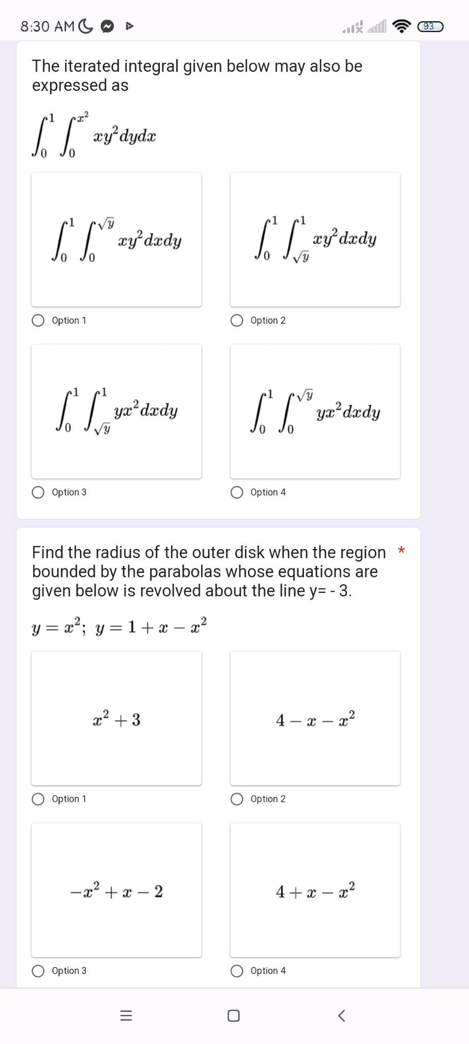 Option 4 Find the radius of the outer disk when the region