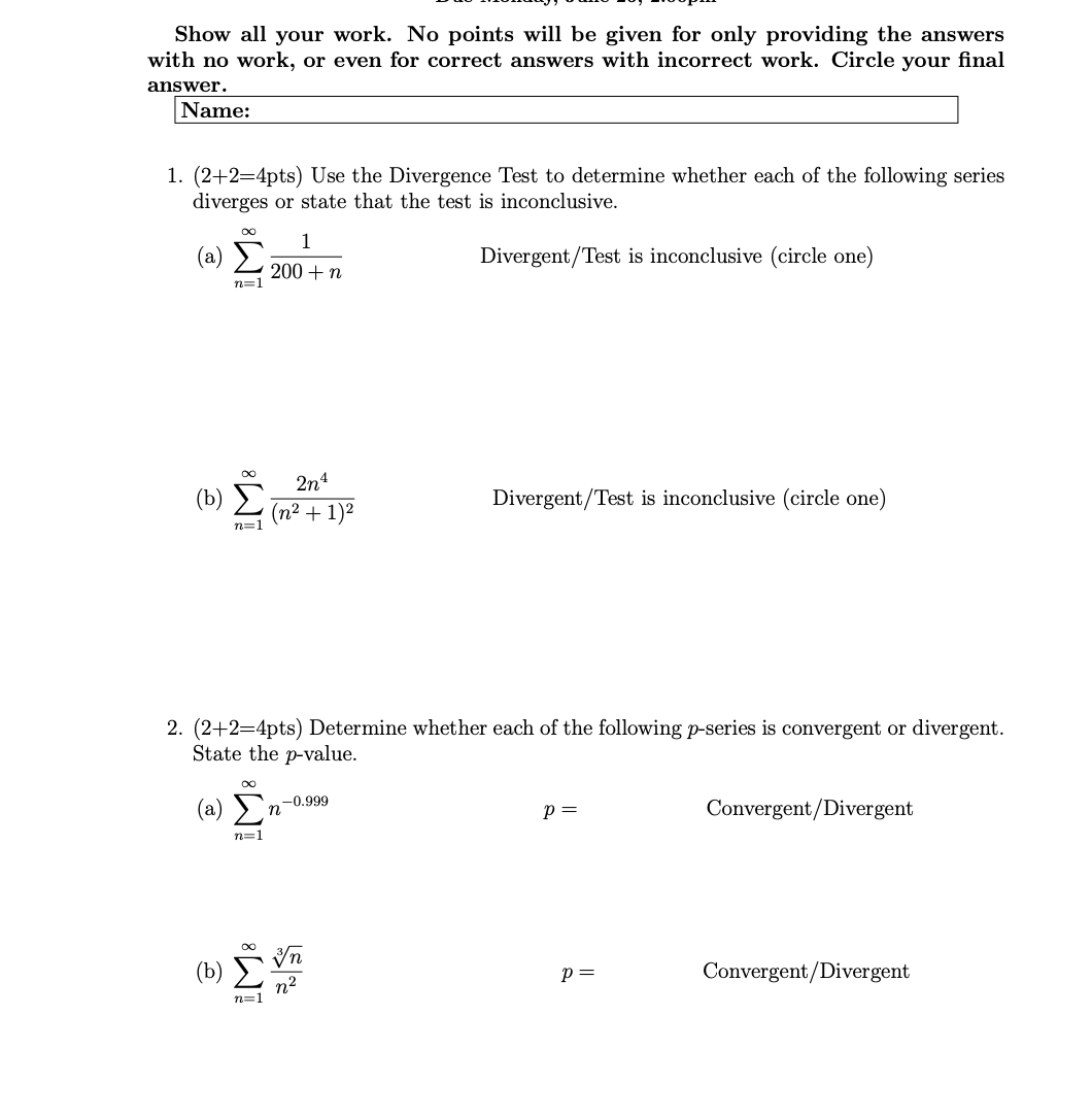 providing the answers with no work, or even for correct answers with