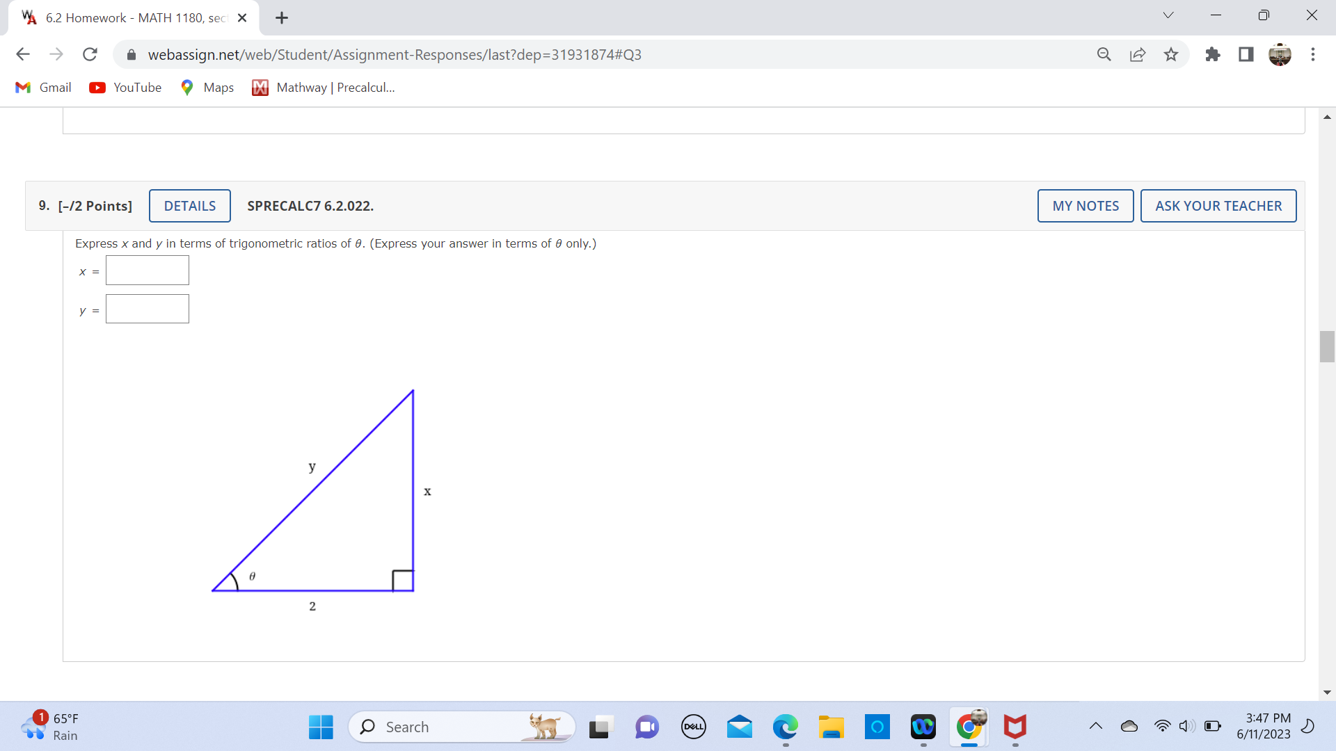 area of the shaded figure, rounded to two decimals. (Assume x =
