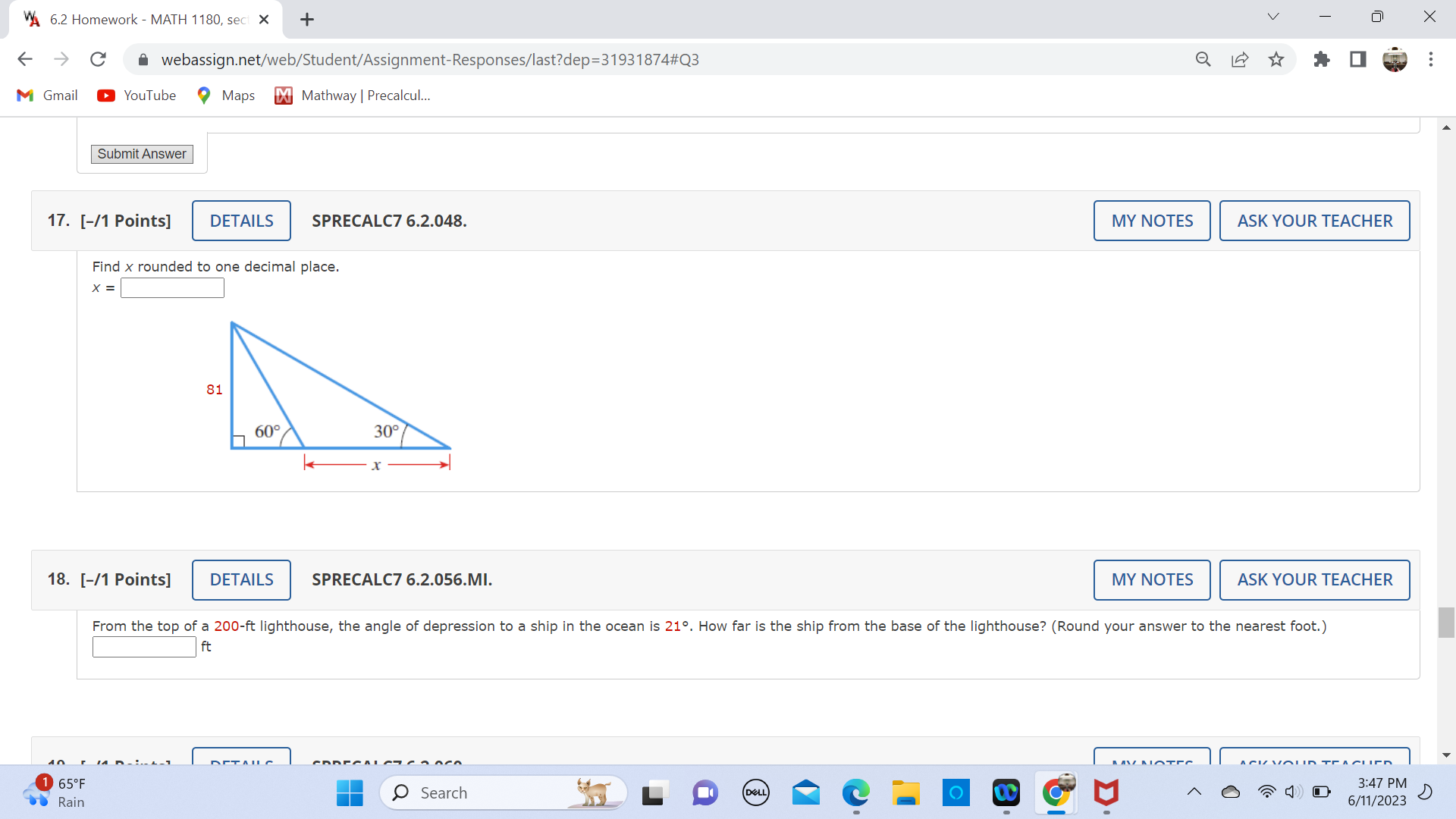 of the six trigonometric ratios of the angle 0 in the triangle.
