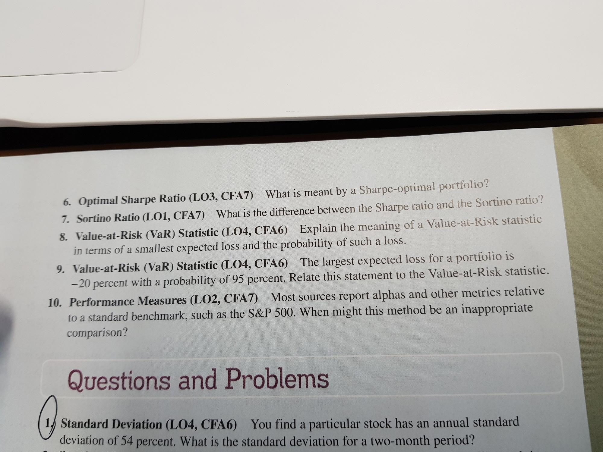 6. Optimal Sharpe Ratio (L03, CFA7) What is meant by a Sharpe-optimal
