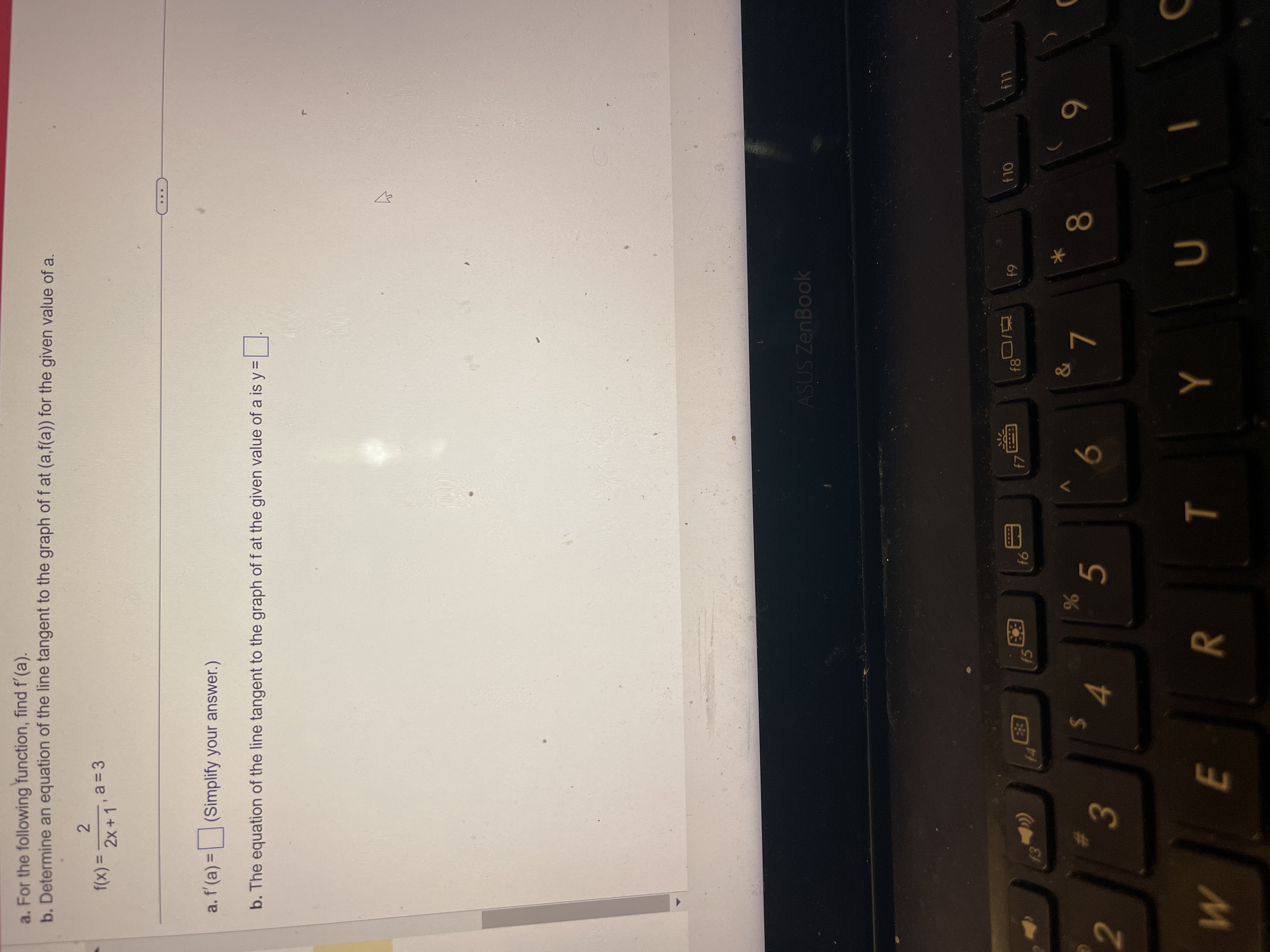 of the line tangent to the graph of f at (a,f(a)) for