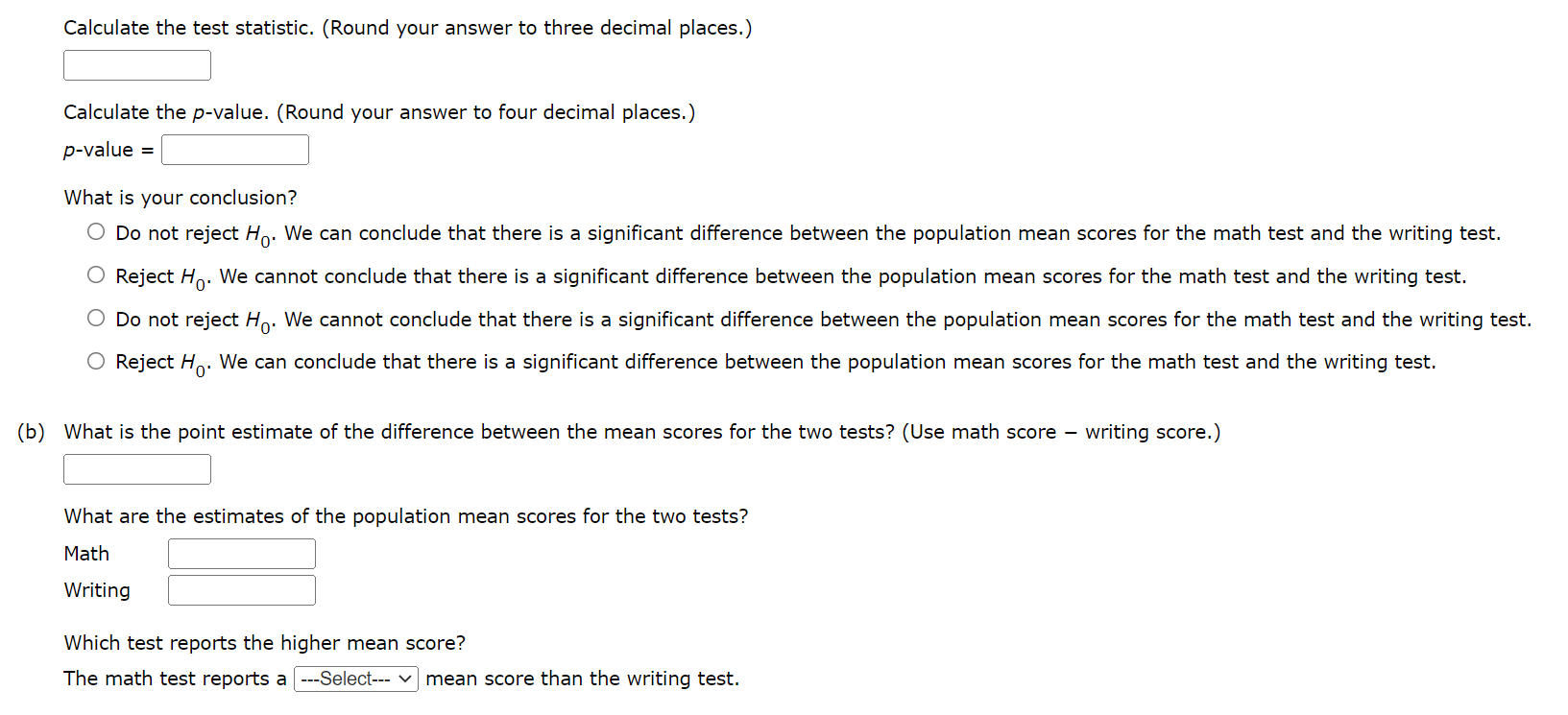4.4 Calculate the test statistic. (Round your answer to three decimal places.)