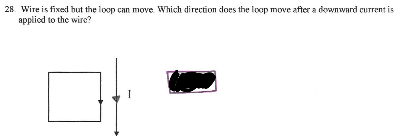 28. Wire is fixed but the loop can move. Which direction