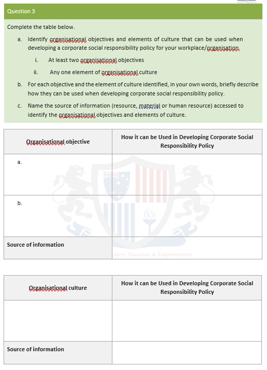 Short Answer Questions Question 1 Complete the table below. a. Identify