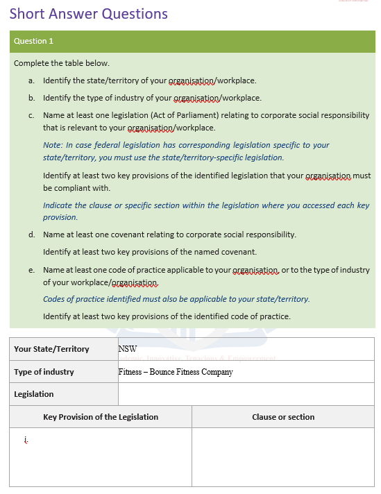 type of industry of your workplace/greenisation Codes of practice identified must also