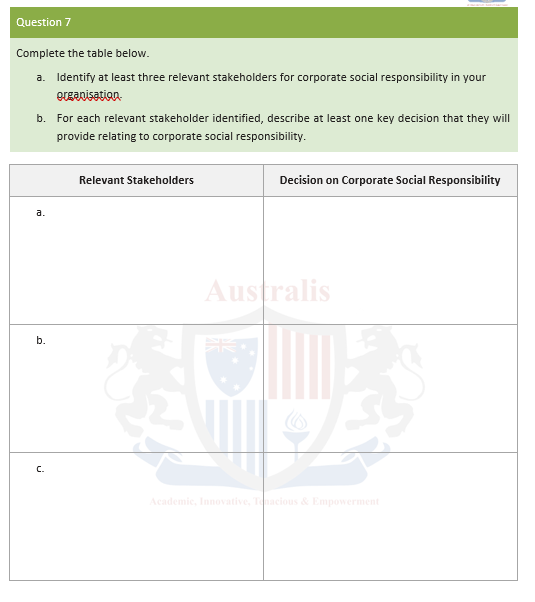 7 of ISO 26000:2010. a. b. C. d. Australis e.Question 3 Complete