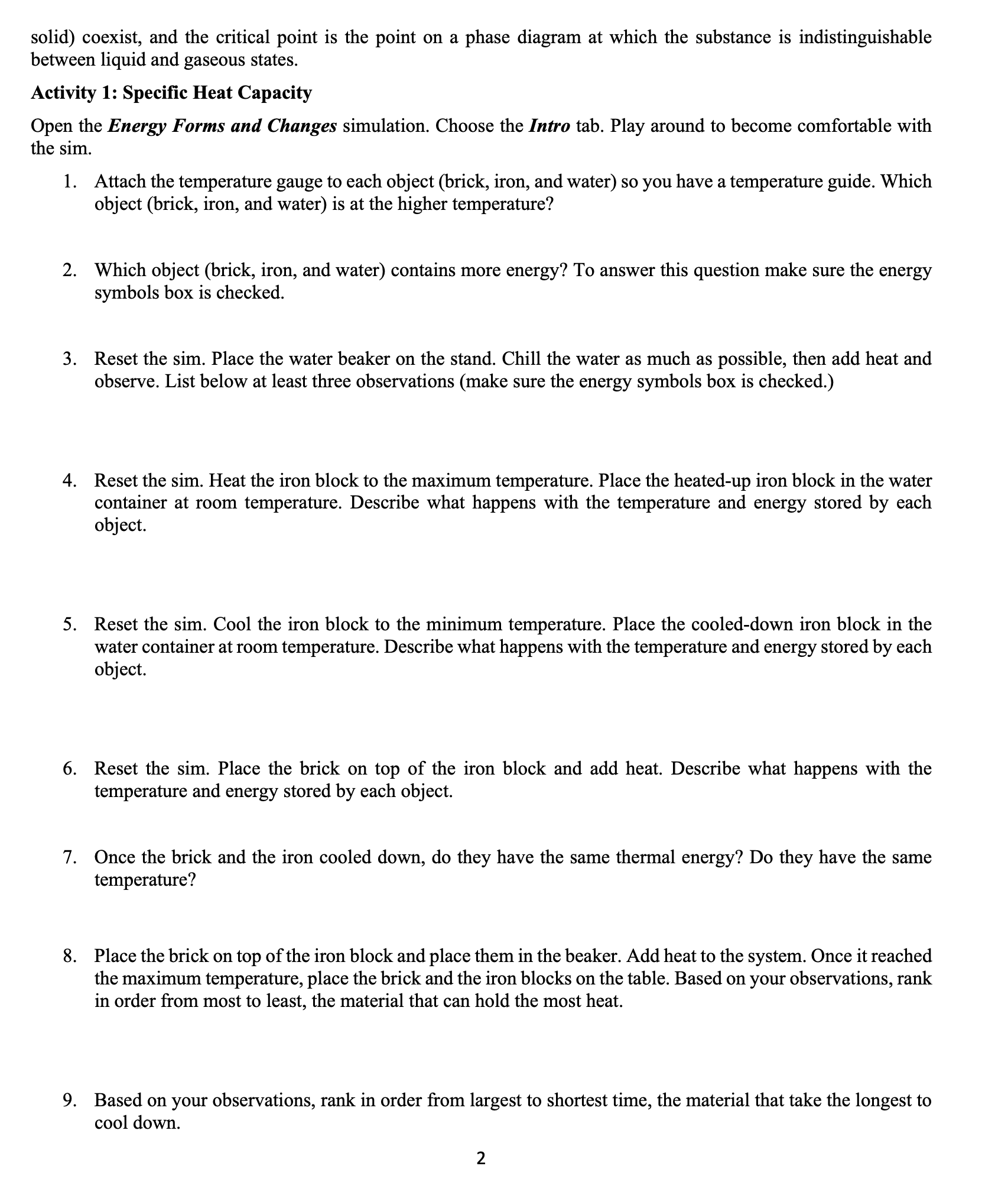 behavior of molecules Materials Required: Computer with Excel and access to simulations: