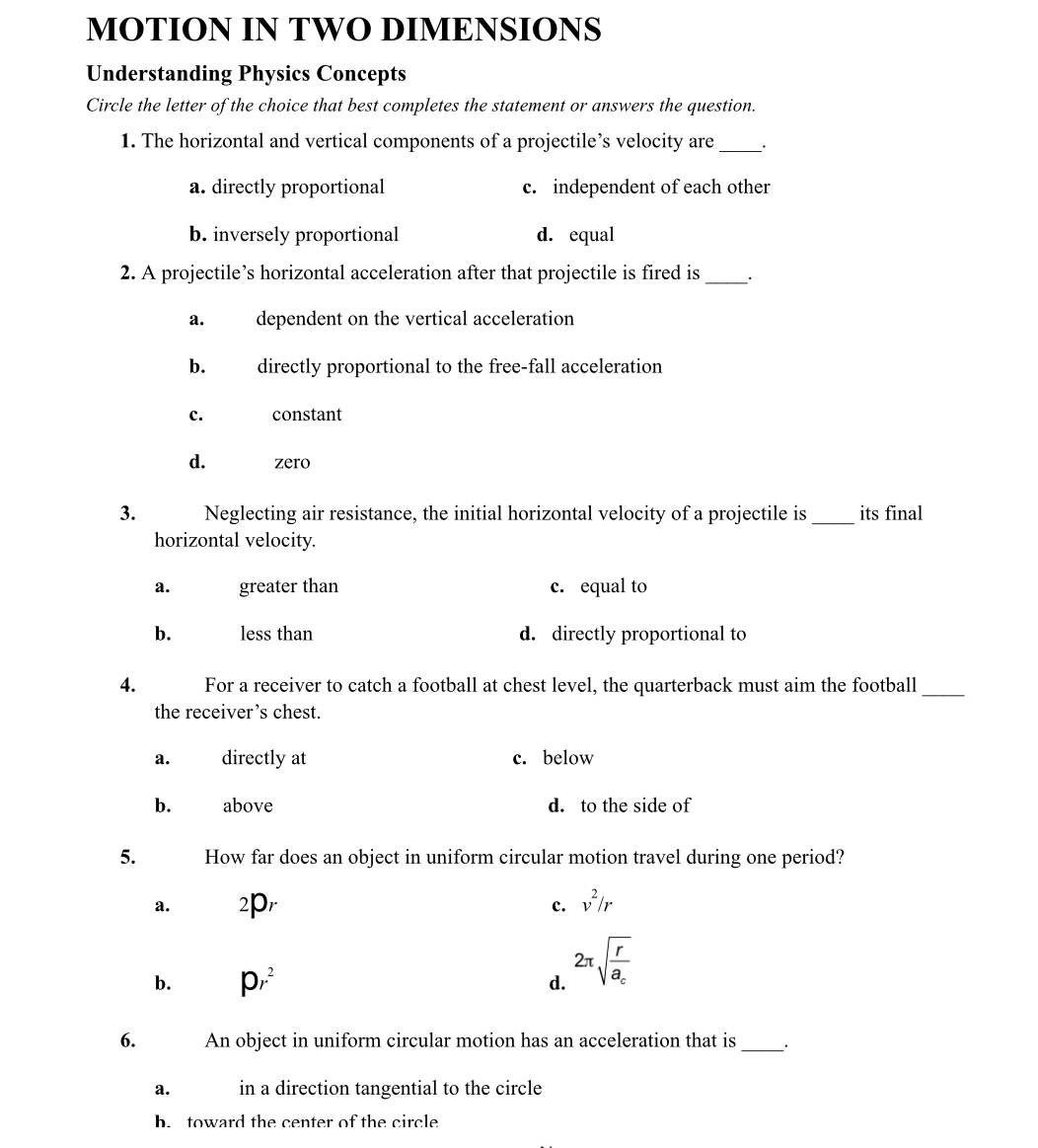 diagram helpful in answering the questions. 1. A punter kicks a football