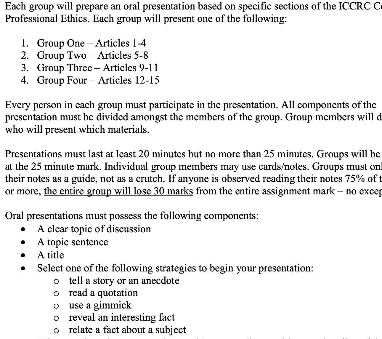  Each group will prepare an oral presentation based on specic sections