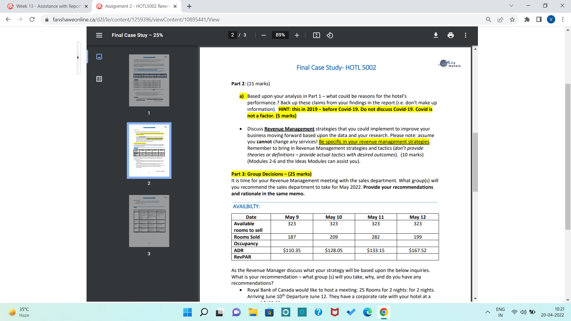 Case Study- HOTL 5002 Hotels This assignment is worth 20% of your
