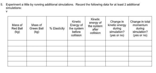 collision lab app and complete the following. Record the necessary data in