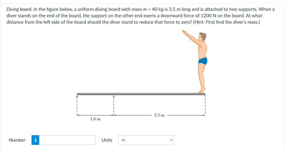 mass m = 40 kg is 3.5 m long and is attached
