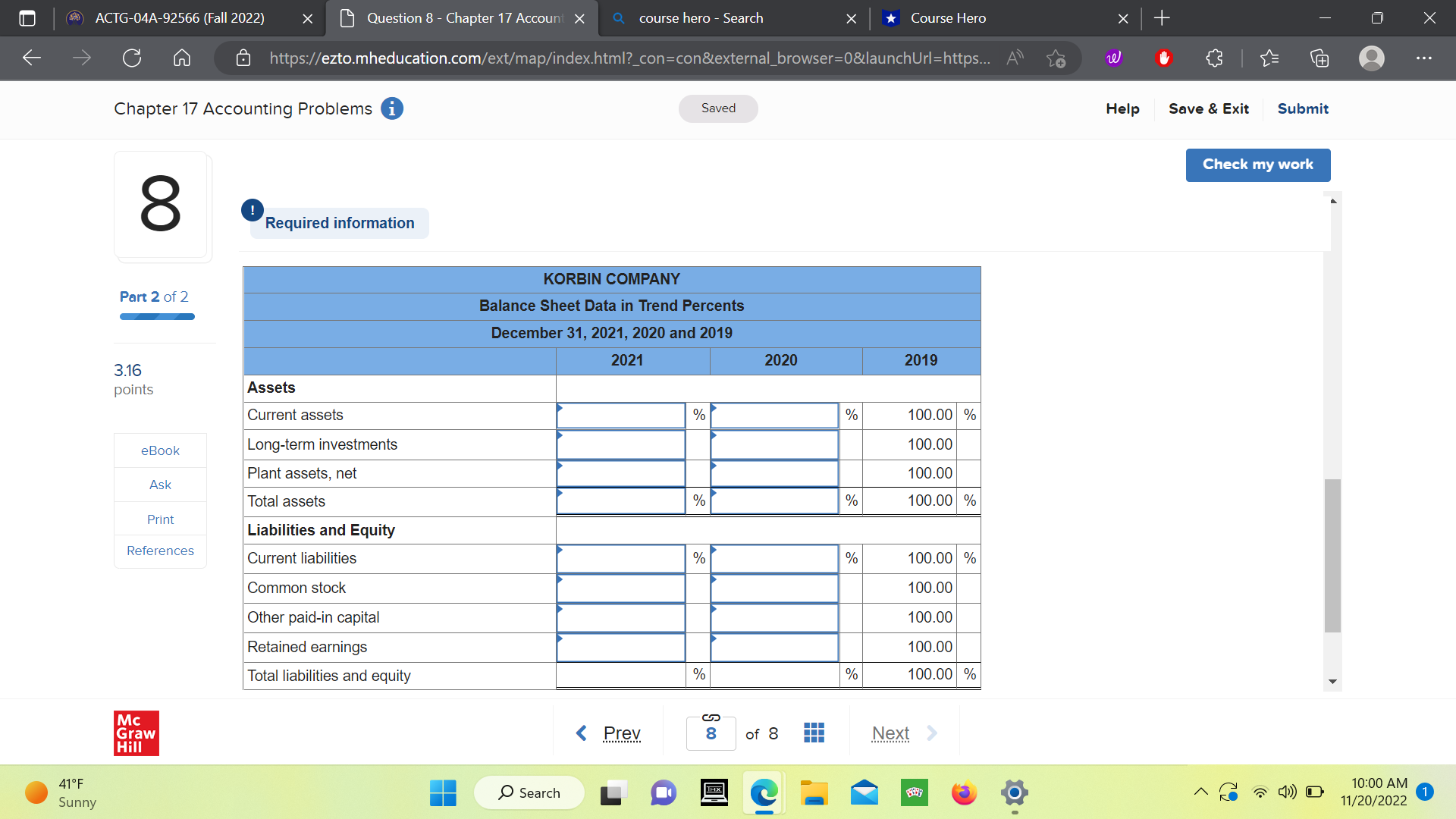 . . Chapter 17 Accounting Problems i Saved Help Save & Exit