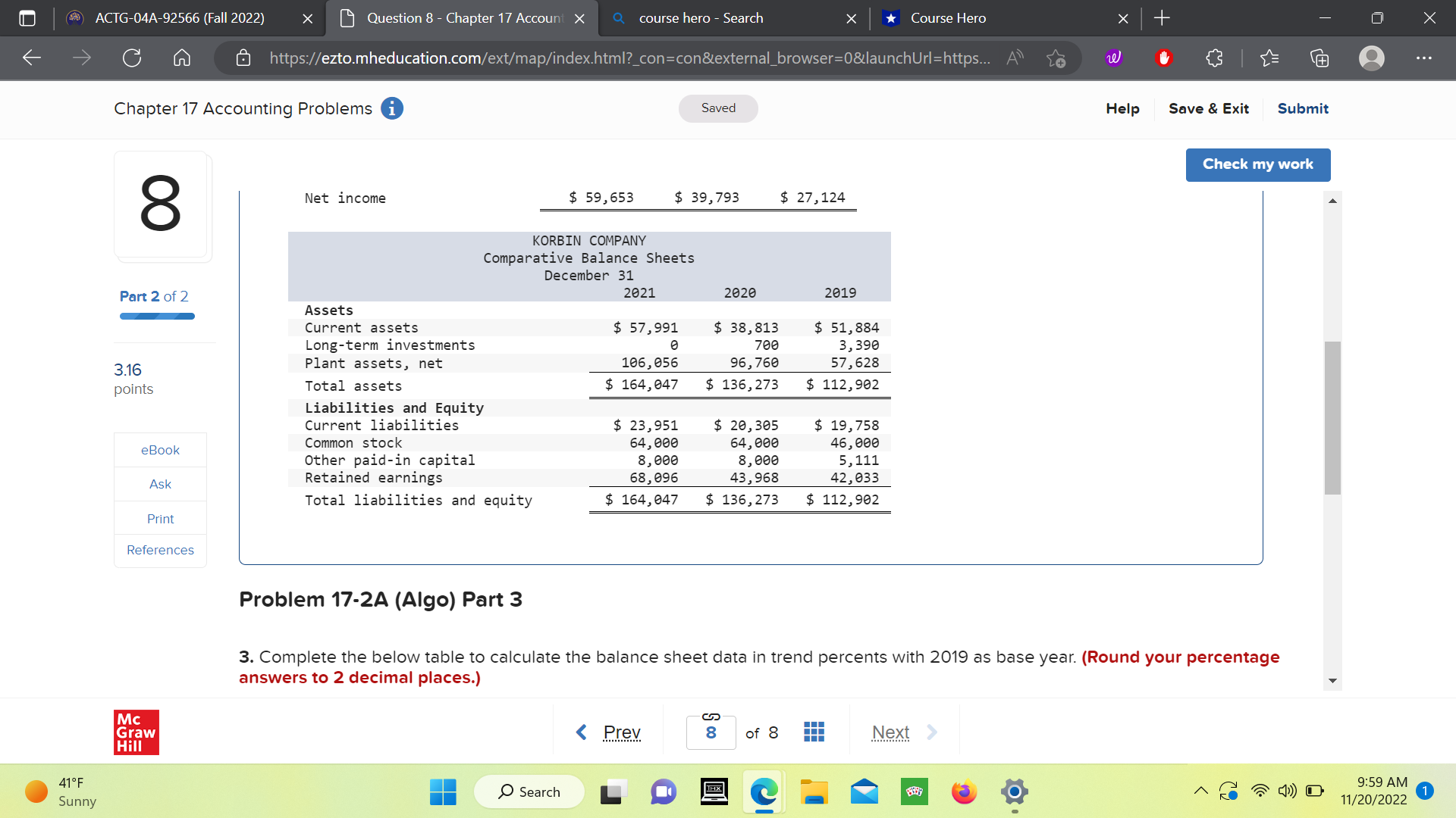17-2A (Algo) Ratios, common-size statements, and trend percents LO P1, P2, P3