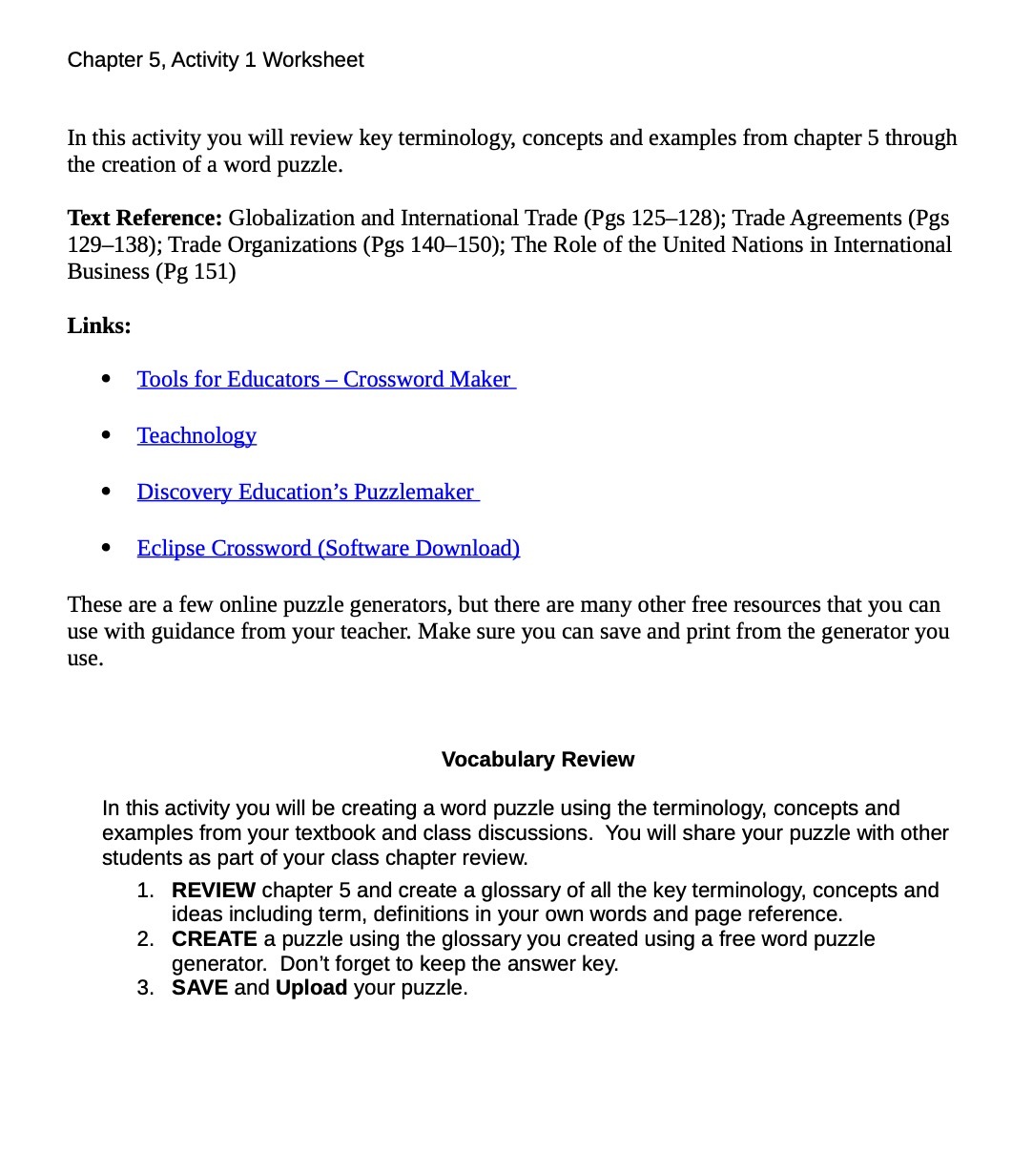 key terminology, concepts and examples from chapter 5 through the creation of