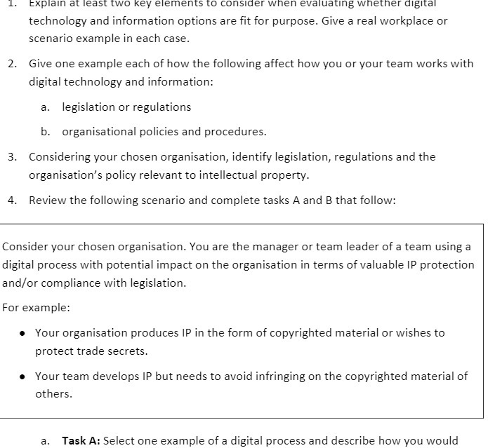 whether digital technology and information options are fit for purpose. Give a