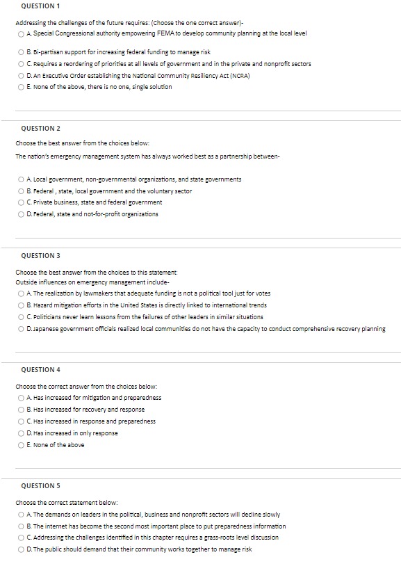 the future from the choices below: A. The Disaster Relief Fund is