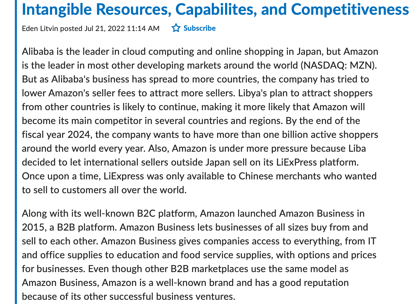 Response to this comment in detail Intangible Resources, Capabilites, and Competitiveness Eden