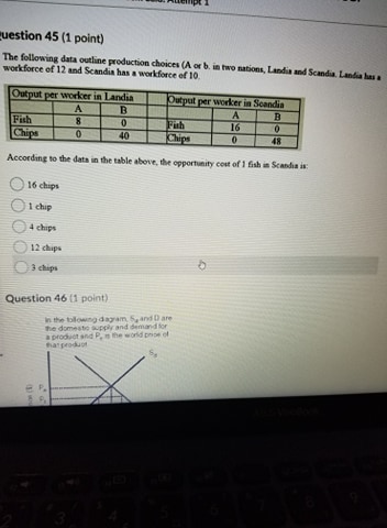 answer please uestion 45 (1 point) The following data outline production choices