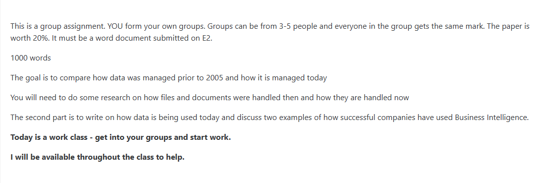  This is a group assignment. YOU form your own groups. Groups