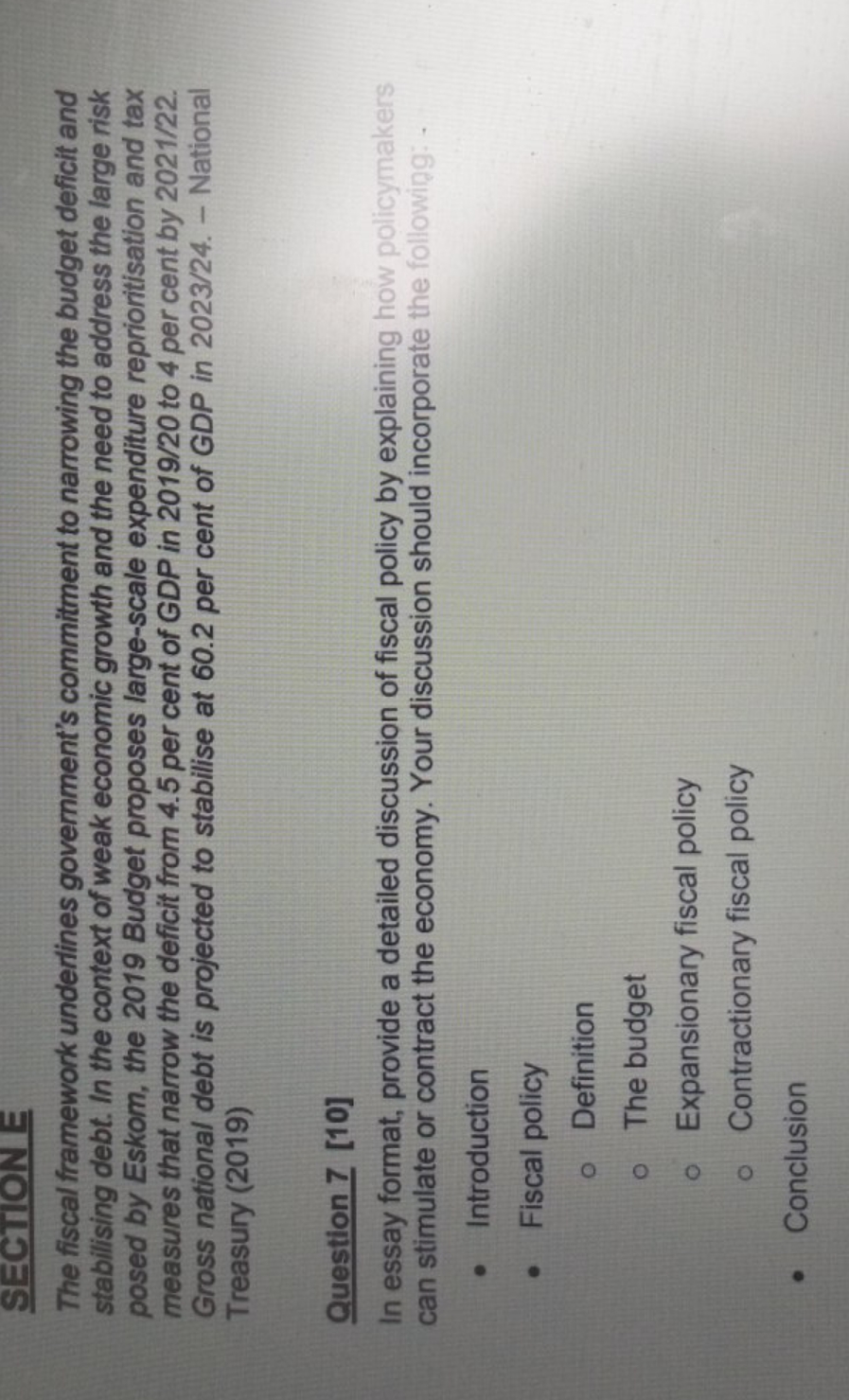 essay question SECTION E The fiscal framework underlines government's commitment to narrowing