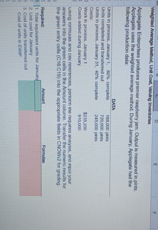 answers for 1 to 3 LL Welghted Average Method, Unit Cost, Valuing