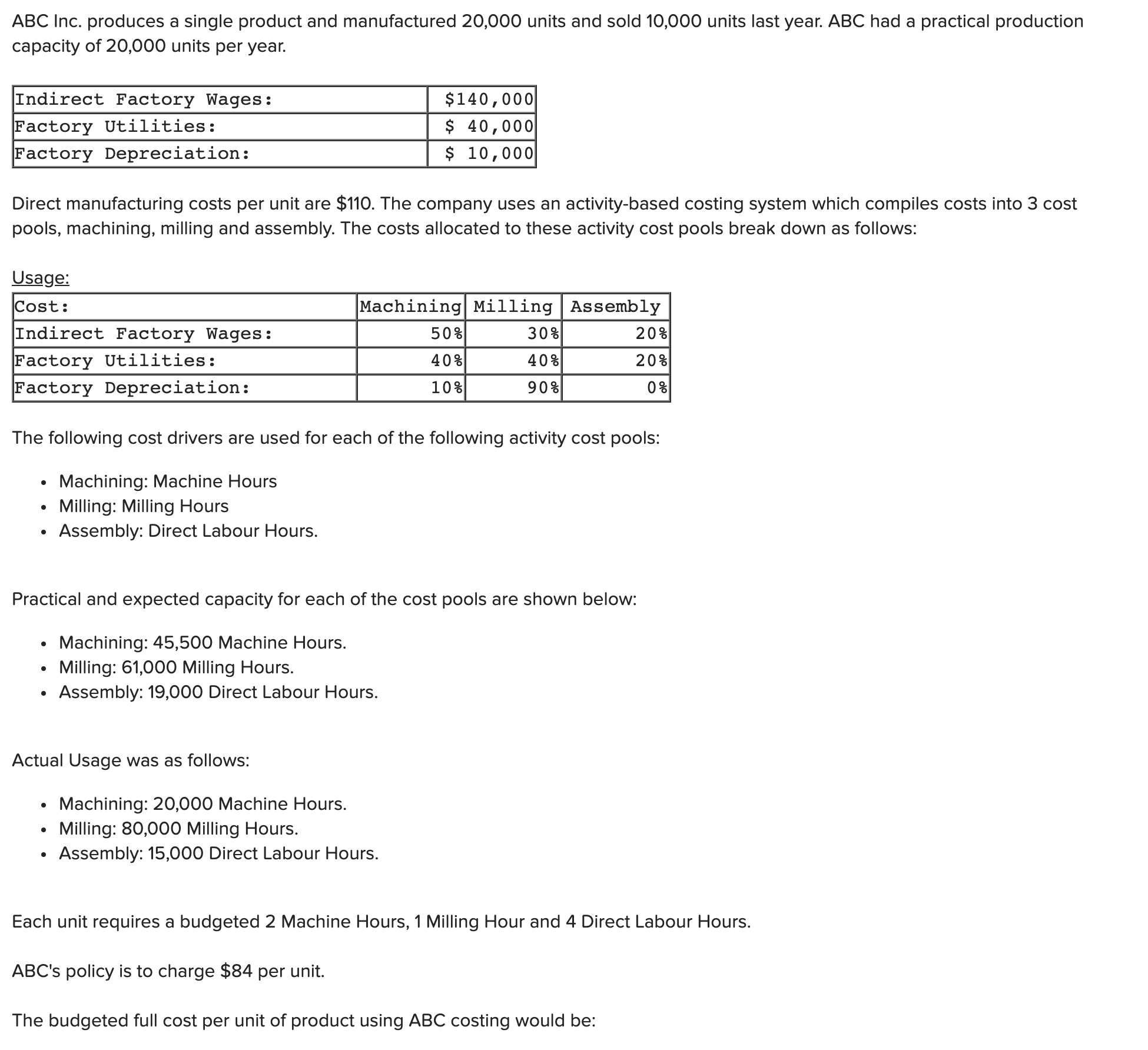 Could I get help with this question please ABC Inc. produces a