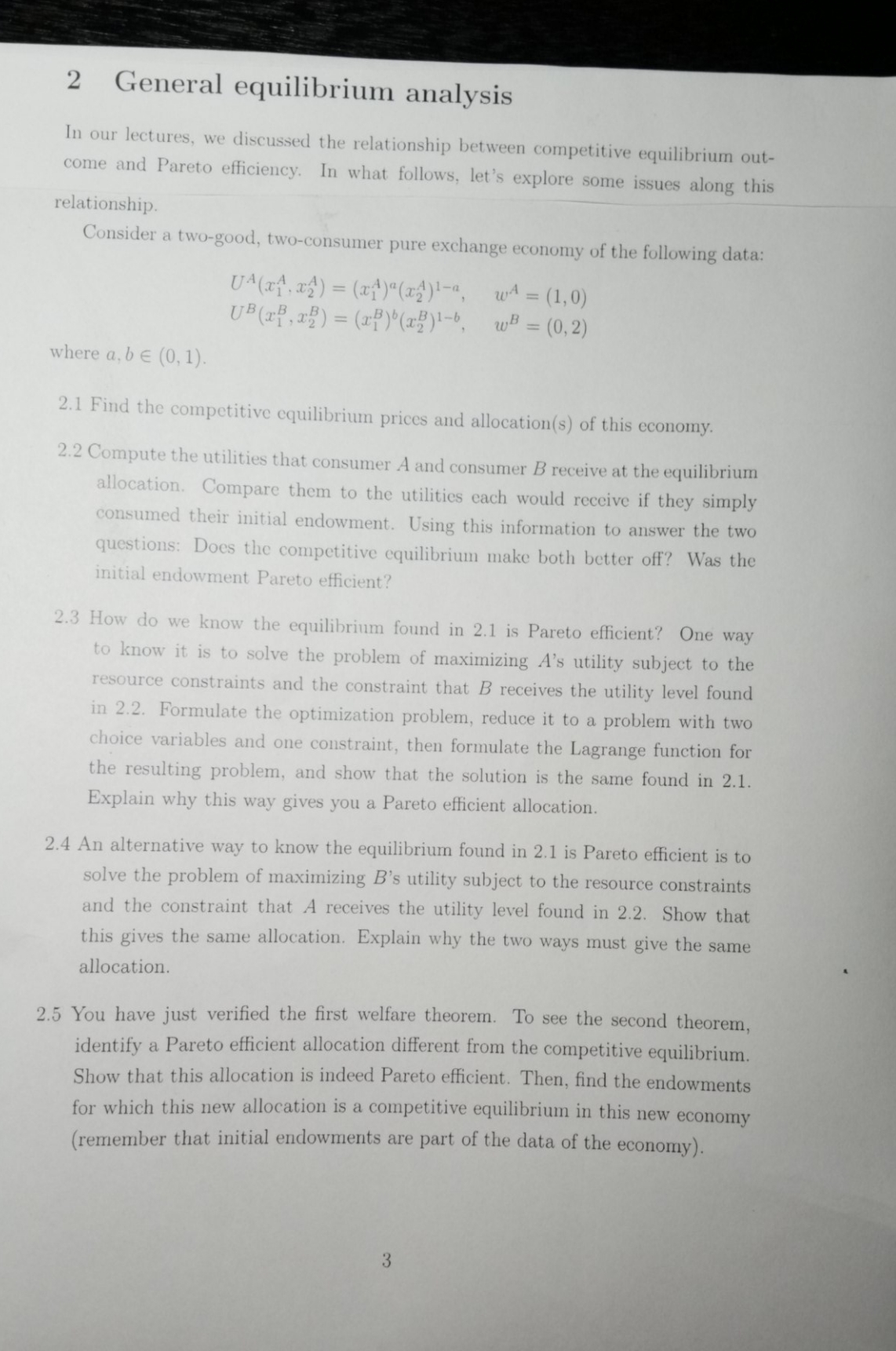 Exchange and Efficiency 2 General equilibrium analysis In our lectures, we discussed