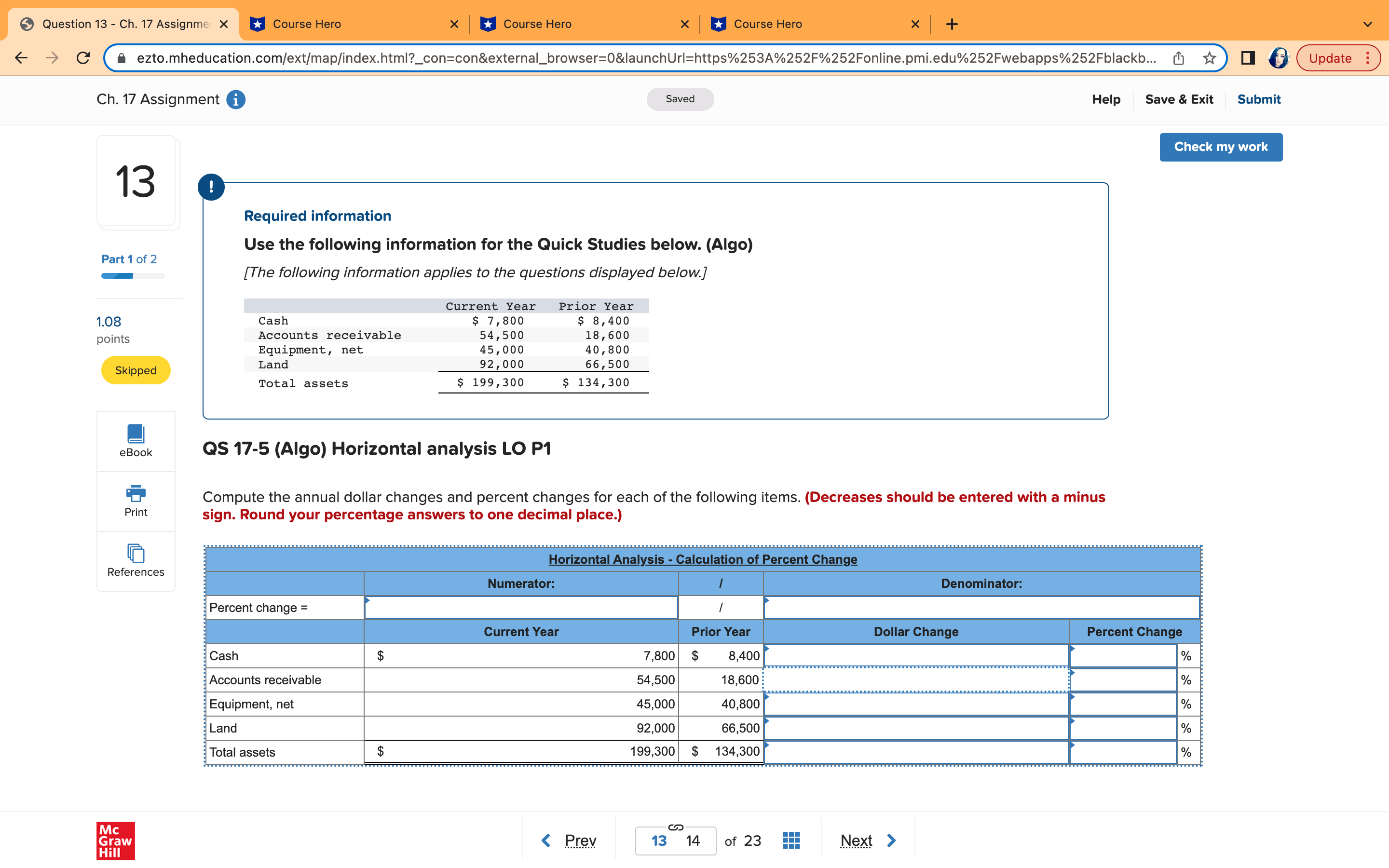 Hero X Course Hero X + C ezto.mheducation.com/ext/map/index.html?_con=con&external_browser=0&launchUrl=https%253A%252F%252Fonline.pmi.edu%252Fwebapps%252Fblackb... Update : Ch. 17