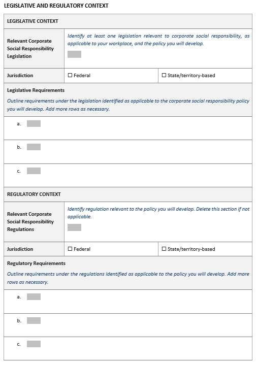 social responsibility policy at the workplace. Key driver Internal/External Reason Qualification Quantification