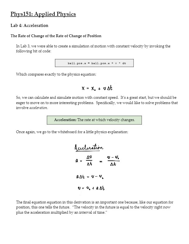  Phys151: Applied Physics Lab 4: Acceleration The Rate of Change of