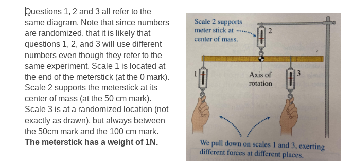 For the third experiment, Scale 1 is pulled down with a force