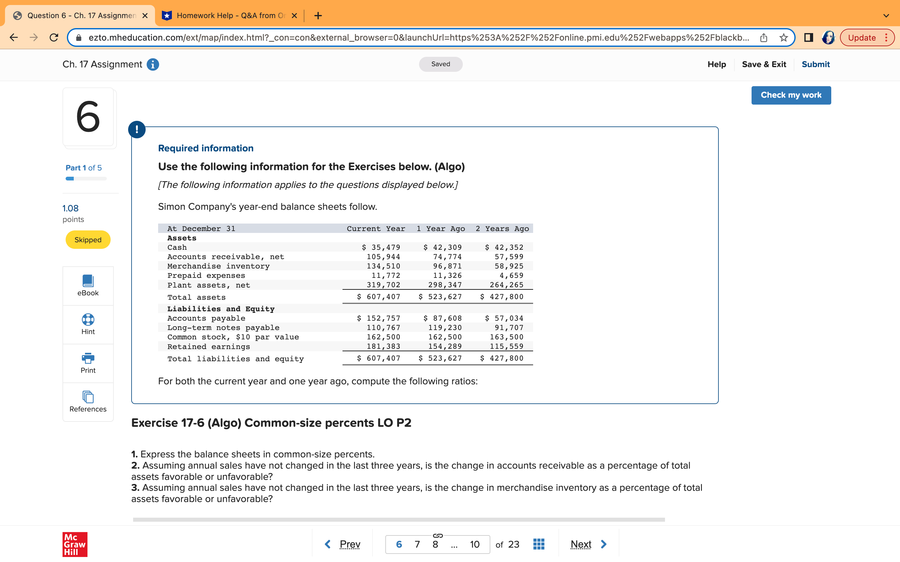 Saved Help Save & Exit Submit Check my work 6 Required information