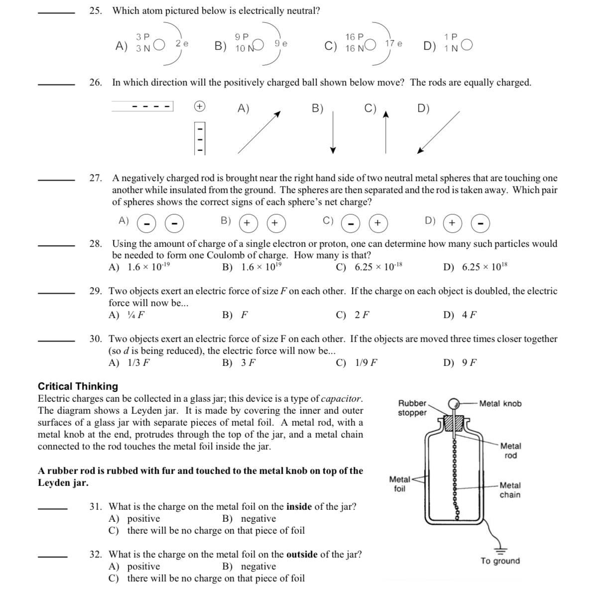 _ 25. Which atom pictured below is electrically neutral? 3 P