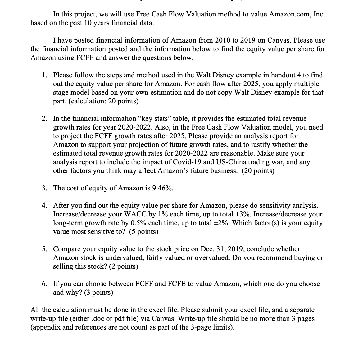 In this project, we will use Free Cash Flow Valuation method