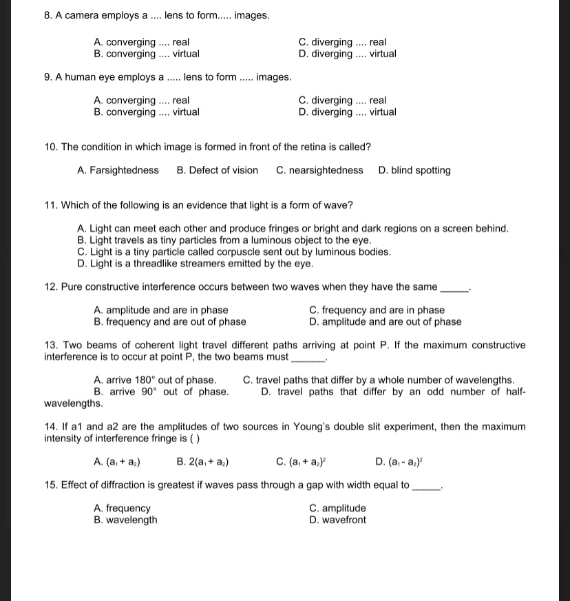 answer for each of the following questions. Write your answer on a