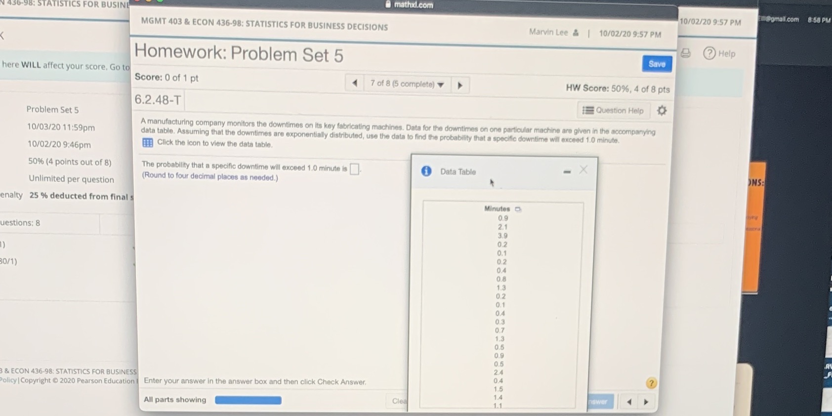 MGMT 403 & ECON 436-98: STATISTICS FOR BUSINESS DECISIONS Marvin Lee &